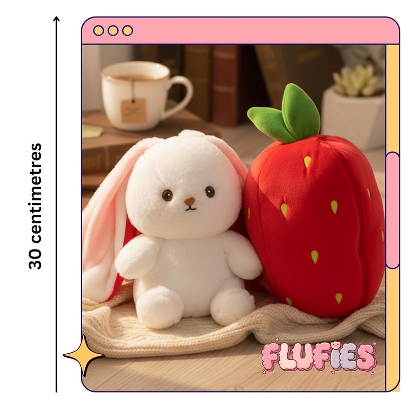 Fusked Flufies Breathing Teddy Soft Toy - 25 cm Sensory Musical Rabbit with Strawberry - Image 2
